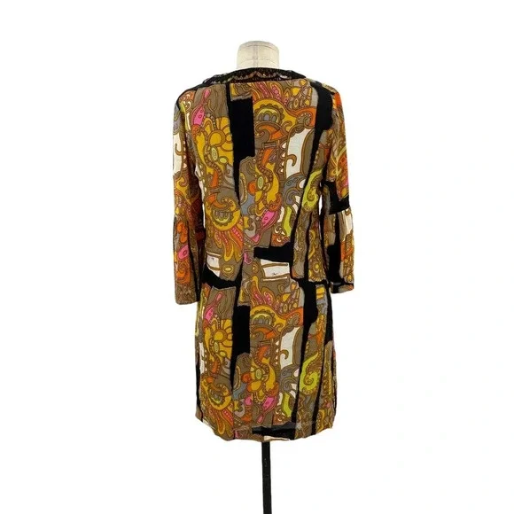 Trina Turk Mod Style Silk Abstract Bell Sleeve 60s Dress Size 2 - Picture 5 of 7